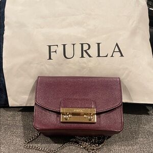 LUXURY! Furla Burgundy Julia Crossbody Bag with Gold Accents, Gold chain NWOT